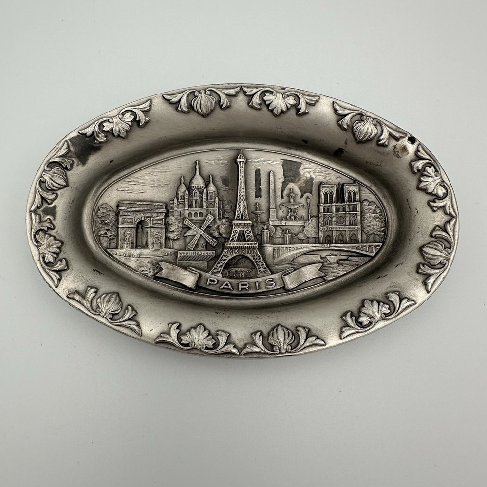 Isaac Decor Exclusif‎ Creation Pewter Oval Trinket Dish Parisian Landmarks Paris